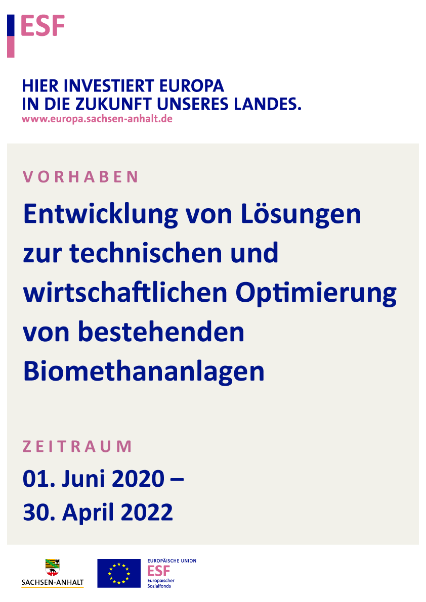 Förderprogramm Innovationsassistent der Investitionsbank Sachsen-Anhalt für „Entwicklung von Lösungen zur technischen und wirtschaftlichen Optimierung von bestehenden Biomethananlagen“